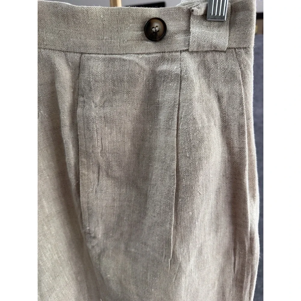Linen Pleated Pants 38x32 Khaki Oatmeal Vtg Y2k TrousersCuffed Old Money USA